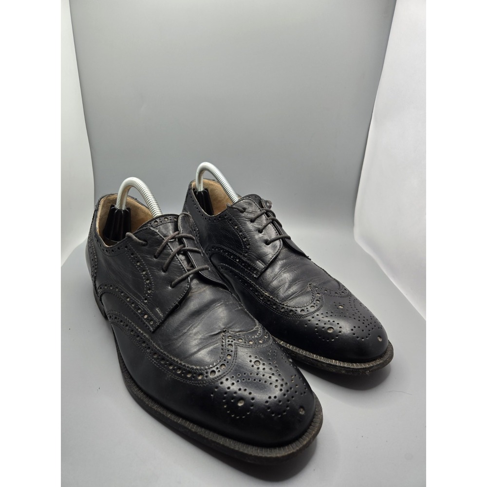 Dino Monti Italy Black Leather Wingtip‎ Brogue Dress Shoes Mens 9.5 D Oxford